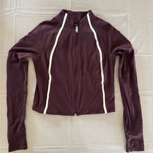 Athleta Women's Bomber Jacket in Deep Purple with White Trim
